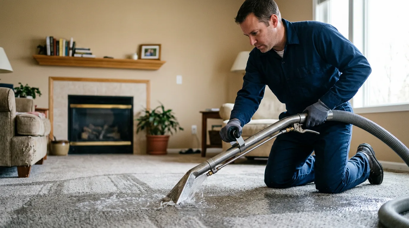 Water damage restoration technician working near Brutus, MI
